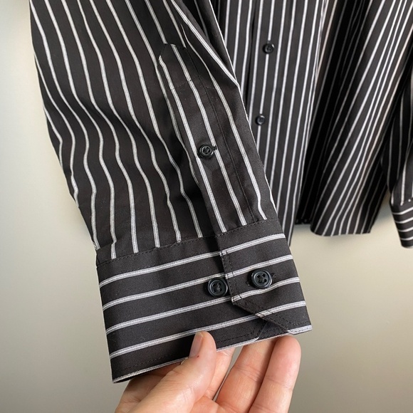 Leo Chevalier Design Men's Black/Gray Stripe Long Sleeve Button Dress Shirt 17.5 - Picture 3 of 10